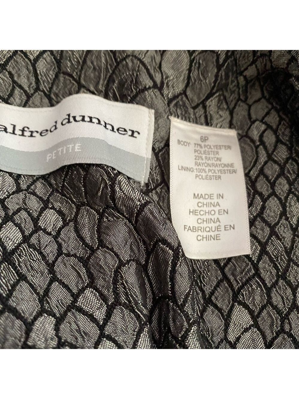Alfred Dunner Petite Snake-Textured Zip Jacket | Shiny Gray & Black | Size 6P - Picture 7 of 8